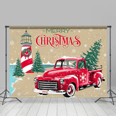 Lofaris Winter Snowy Trees Red Car Merry Christmas Backdrop