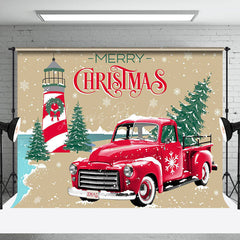 Lofaris Winter Snowy Trees Red Car Merry Christmas Backdrop