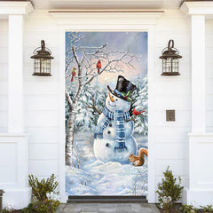 Lofaris Winter Tree Snowman Squirrel Christmas Door Cover