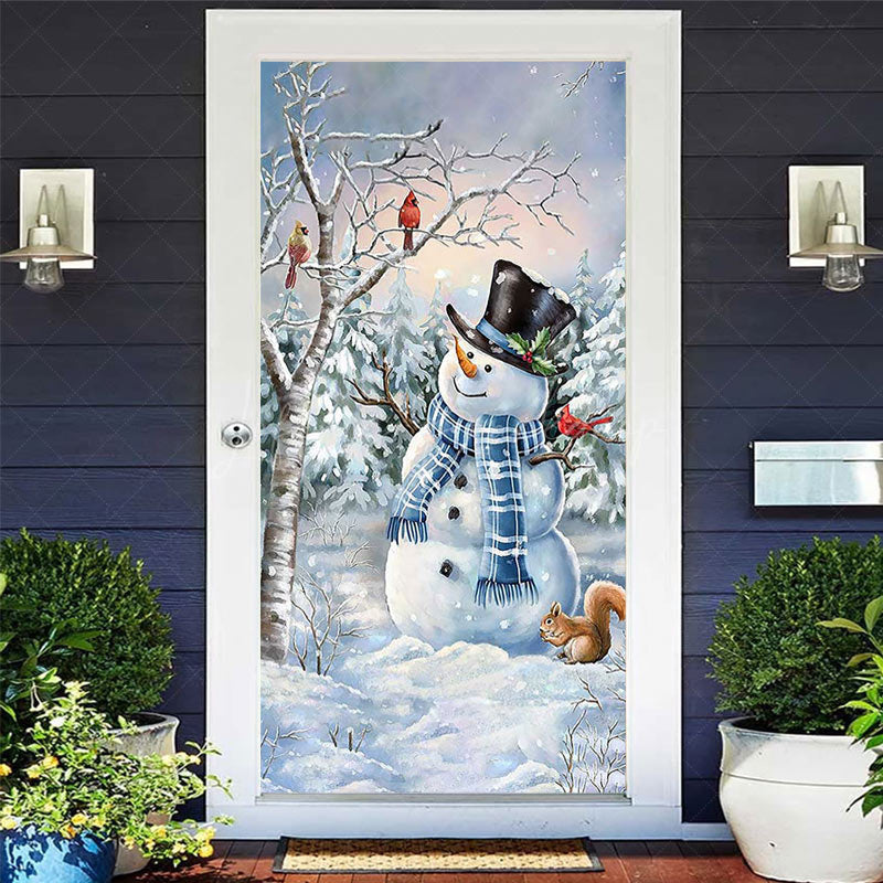 Lofaris Winter Tree Snowman Squirrel Christmas Door Cover