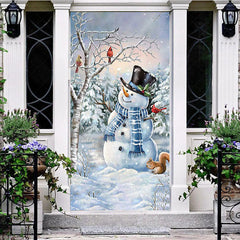 Lofaris Winter Tree Snowman Squirrel Christmas Door Cover