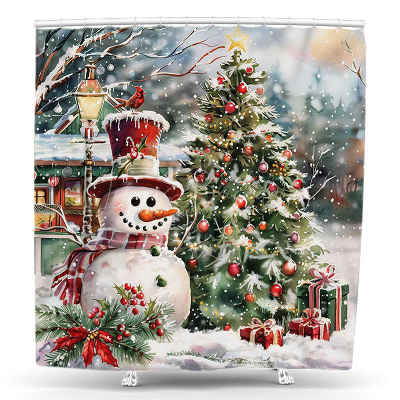 Lofaris Winter Trees Gifts Snowman Christmas Shower Curtain