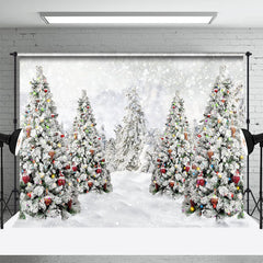 Lofaris Winter White Xmas Pine Trees Heavy Snow Backdrop