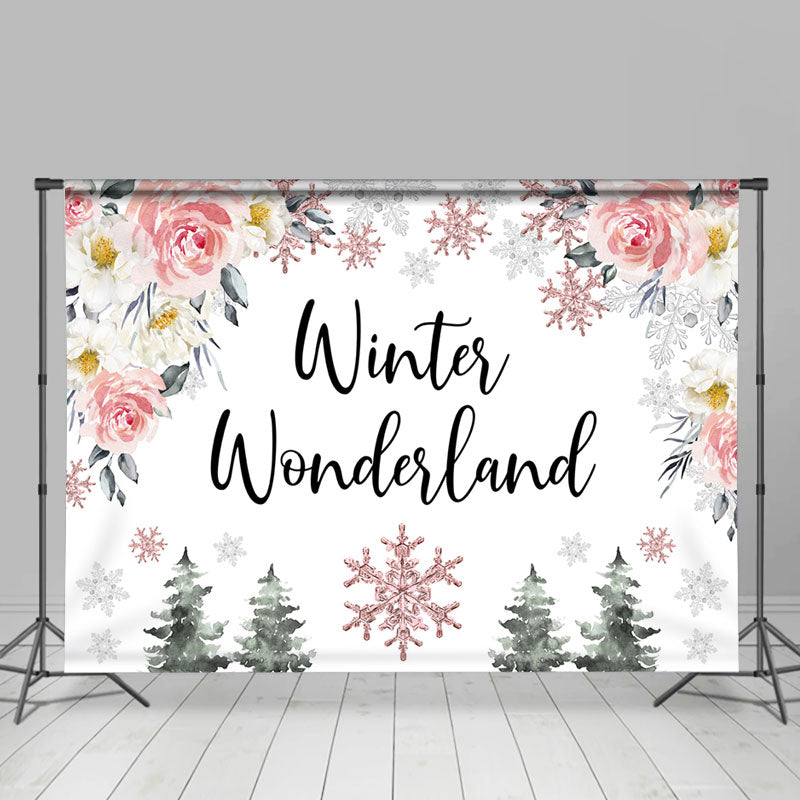 Lofaris Winter Wonderland Floral Snowflake Pine Backdrop
