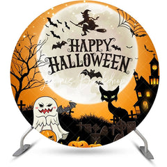 Lofaris Witch Ghost Pumpkins Moon Round Halloween Backdrop