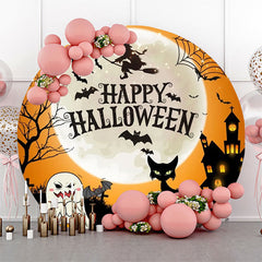 Lofaris Witch Ghost Pumpkins Moon Round Halloween Backdrop