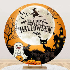 Lofaris Witch Ghost Pumpkins Moon Round Halloween Backdrop