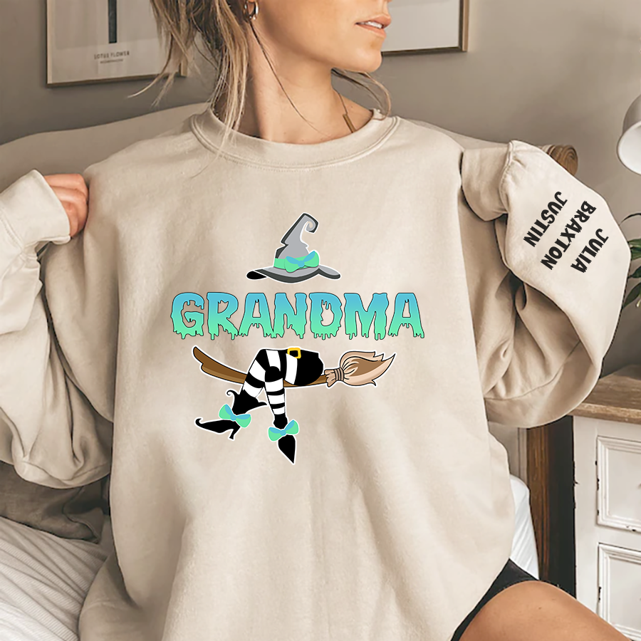 Lofaris Customized Witch Grandma Halloween Sweatshirt with Grandkids Names CL11