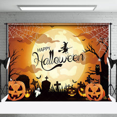 Lofaris Witch Moon Light Orange Pumpkin Happy Halloween Backdrop