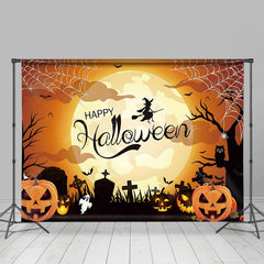 Lofaris Witch Moon Light Orange Pumpkin Happy Halloween Backdrop