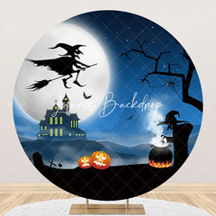 Lofaris Witch Moon Night Castle Round Halloween Backdrop