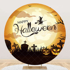 Lofaris Witch Moon Night Cemetery Round Halloween Backdrop