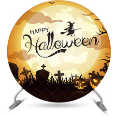 Lofaris Witch Moon Night Cemetery Round Halloween Backdrop