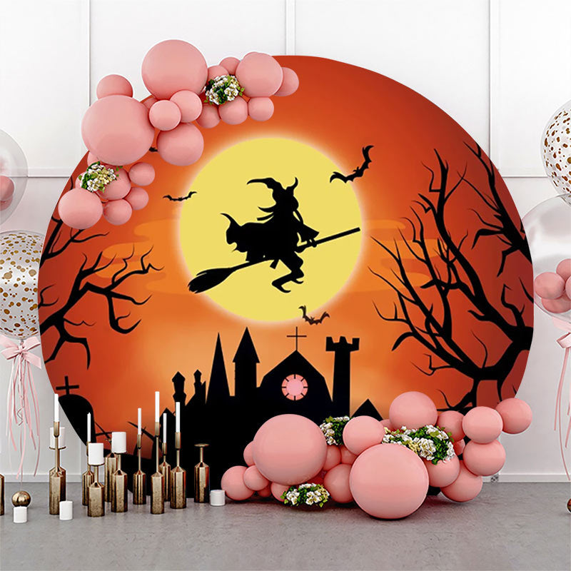 Lofaris Witch Riding A Broom Moon Night Halloween Backdrop