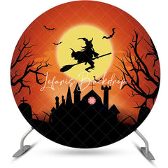 Lofaris Witch Riding A Broom Moon Night Halloween Backdrop