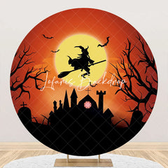 Lofaris Witch Riding A Broom Moon Night Halloween Backdrop