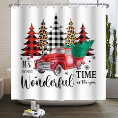 Lofaris Wonderful Time Truck Tree Christmas Shower Curtain