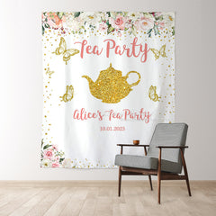 Lofaris Wonderland Butterfly Golden Dots Tea Party Backdrop