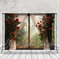 Lofaris Wonderland Red Rose Vine Window Floral Backdrop