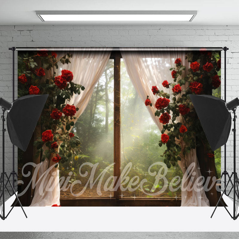 Lofaris Wonderland Red Rose Vine Window Floral Backdrop