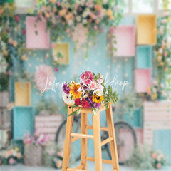 Lofaris Wood Blue Wall Floral Bike Cake Smash Photo Backdrop