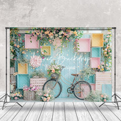 Lofaris Wood Blue Wall Floral Bike Cake Smash Photo Backdrop