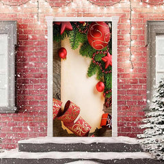 Lofaris Wood Board Red Ball Green Leaf Christmas Door Cover