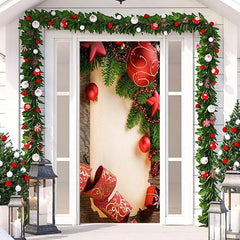 Lofaris Wood Board Red Ball Green Leaf Christmas Door Cover