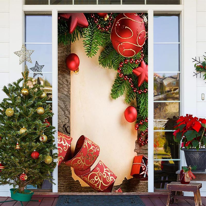 Lofaris Wood Board Red Ball Green Leaf Christmas Door Cover