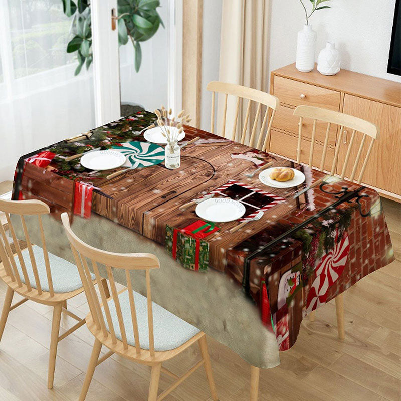 Lofaris Wood House Brick Wall Snowy Christmas Tablecloth