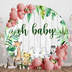 Lofaris Wood Monstera Animals Round Baby Shower Backdrop