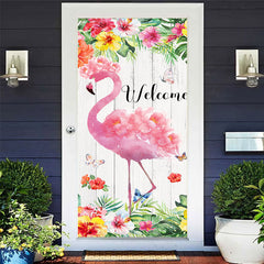 Lofaris Wood Pink Flamingo Welcome Home Party Door Cover