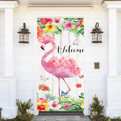 Lofaris Wood Pink Flamingo Welcome Home Party Door Cover