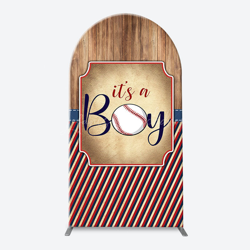 Lofaris Wood Red Black Stripe Boy Arch Baby Shower Backdrop