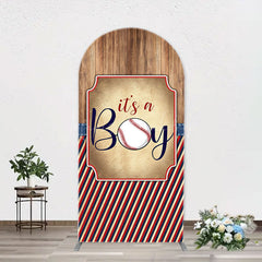 Lofaris Wood Red Black Stripe Boy Arch Baby Shower Backdrop