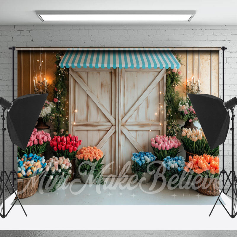 Lofaris Wood Retro Door Colorful Tulip Cake Smash Backdrop