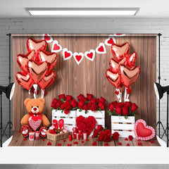 Lofaris Wood Teddy Bear Rose Balloon Valentines Day Backdrop