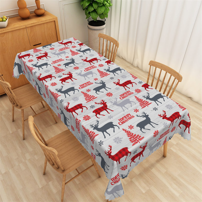 Lofaris Wood Texture Xmas Tree Reindeer Christmas Tablecloth