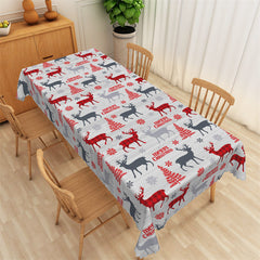 Lofaris Wood Texture Xmas Tree Reindeer Christmas Tablecloth