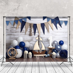 Lofaris Wood Wall Blue Boys 1st Birthday Cake Smash Backdrop