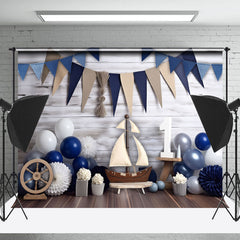 Lofaris Wood Wall Blue Boys 1st Birthday Cake Smash Backdrop