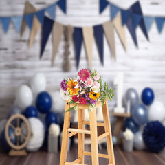 Lofaris Wood Wall Blue Boys 1st Birthday Cake Smash Backdrop