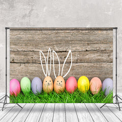 Lofaris Wood Wall Green Grass Eggs Easter Backdrop For Photo