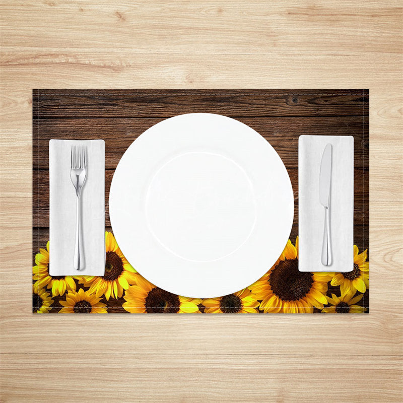 Lofaris Wood Wall Sunflowers Retro Dining Set Of 4 Placemats