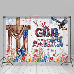 Lofaris Wood Wall USA Flag Floral Independence Day Backdrop