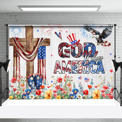 Lofaris Wood Wall USA Flag Floral Independence Day Backdrop