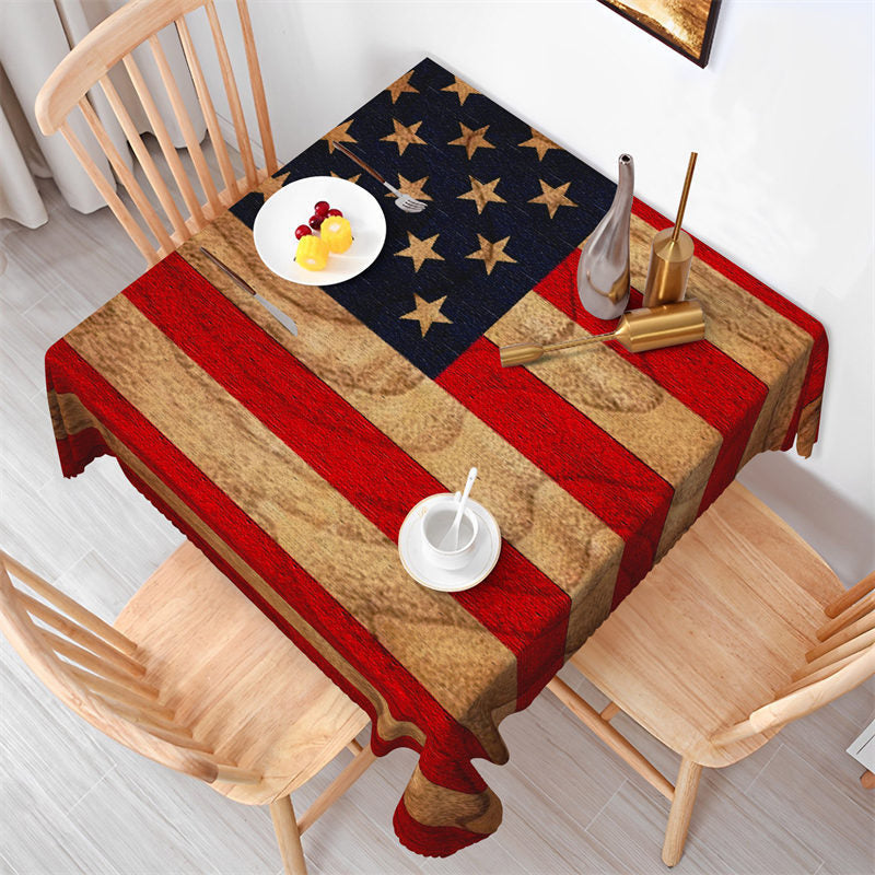 Lofaris Wooden American Flag Red Stripes Square Tablecloth