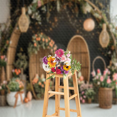 Lofaris Wooden Arch Black Wall Floor Photo Studio Backdrop