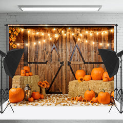 Lofaris Wooden Barn Door Pumpkin Sunflower Autumn Backdrop