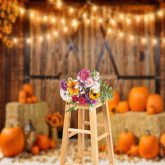 Lofaris Wooden Barn Door Pumpkin Sunflower Autumn Backdrop